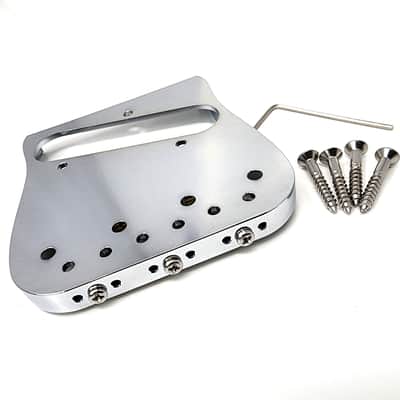 Brio ​Left Handed Telecaster Guitar Bridge – 54mm Brass Plate, 3 Compensated Saddles – Top-Load & String-Through, Curved Vintage Style image 5