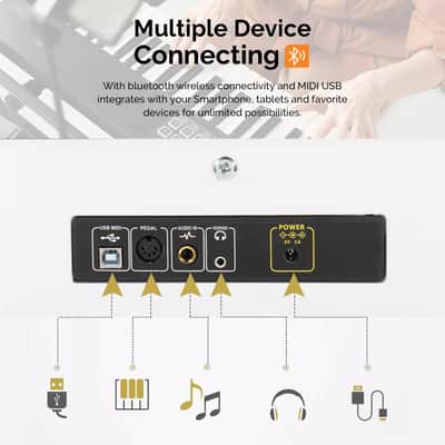 GDP-104 88-Key Full Weighted Digital Home Piano | Bluetooth MIDI, 3-Pedal System, Built-In Speakers, White Finish – Studio & Beginner Ready image 5
