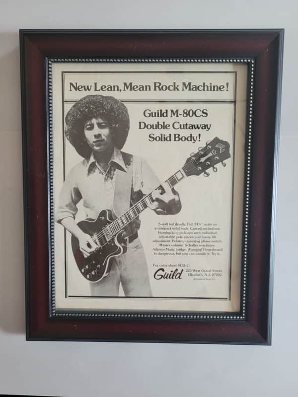 1975 Guild Guitars Promotional Ad Framed Guild M-80CS Electric Guitars Original image 1