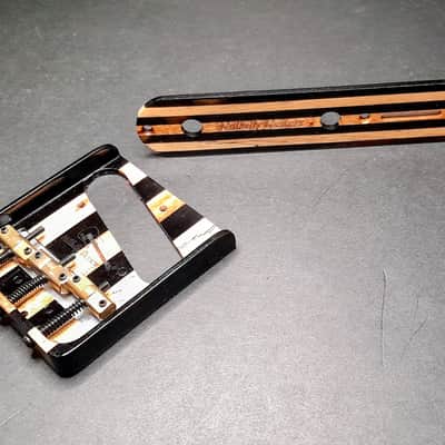 Hillbilly Guitars Custom Black Ebony & Flame Maple Telecaster Bridge w Brass Comp Saddles image 6