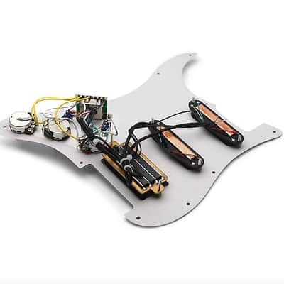 White HSS Guitar Strat Style Prewired Loaded Pickguard, Blue Dual Rail Pickups image 2