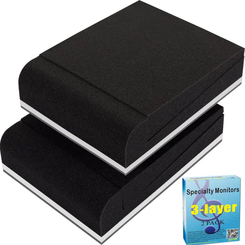 2 Pack Studio Monitor Isolation Pads, Innovative 3-Layer Construction, Acoustic Speaker Isolation Pads, Angled Speaker Foam Stand, High Density Acoustic Foam, For 5"- 6" Speakers Black&White image 1