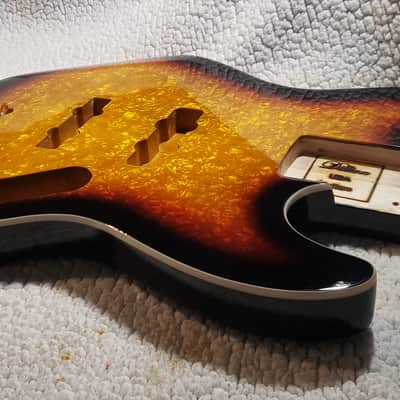 Make a fair offer on our LAST killer Sunburst Pearl( Moto ) Celluloid, Roasted Alder body. Made to fit a Jazz Bass neck image 2