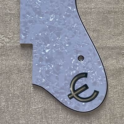 Custom Guitar Pickguard For Epiphone Dot Style Scratch Plate,4 Ply White Pearl & E Logo image 1