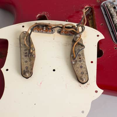 Fender  Mustang Solid Body Electric Guitar (1966), ser. #128090, original grey hard shell case. image 15