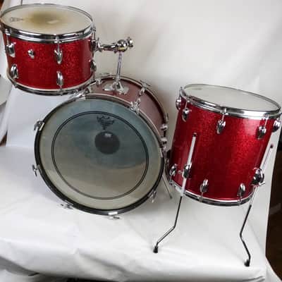 Slingerland 20,12,14" Modern Jazz Drum Set Red Sparkle Sound King Vintage 60-70s image 3