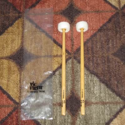 ONE pair new old stock (with packaging) Vic Firth T2 AMERICAN CUSTOM TIMPANI - CARTWHEEL MALLETS (SOFT), Head material / color: Felt / White -- Handle material: Hickory (or maybe Rock Maple) from 2010s (2019) image 1