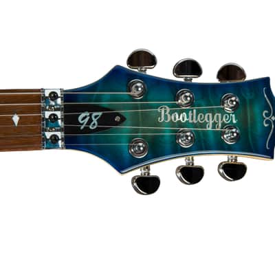 Bootlegger Guitar Royal Coil Split, HHH, Clear Blue Quilted Maple, Double Lock Tremolo , Case image 7