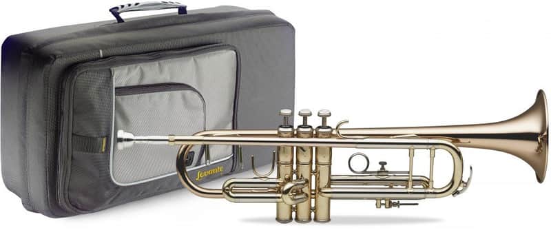 Levante LV-TR6305 Professional Bb Trumpet Bell & Leadpipe in Gold Brass w/Case& Mouthpiece 7C Silver image 1