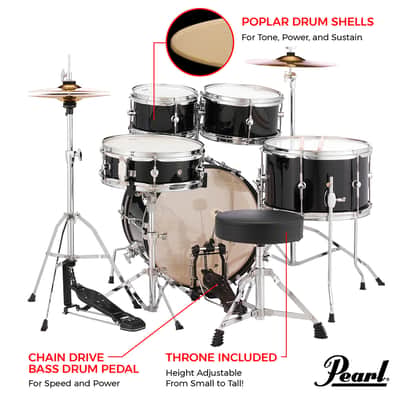 Pearl Roadshow Jr kit  HDW Jet Black 8x5,10x5.5,13x10,12x4,16x10 image 5