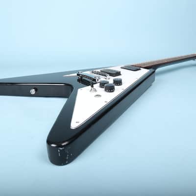 Flying V Style Electric Guitar in Black with White Pickguard image 12
