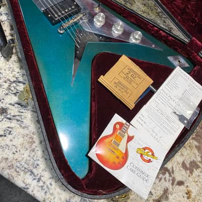 Video! 2002 Gibson '58 Flying V Mahogany Satin Metallic Blue (Aged Green) image 6