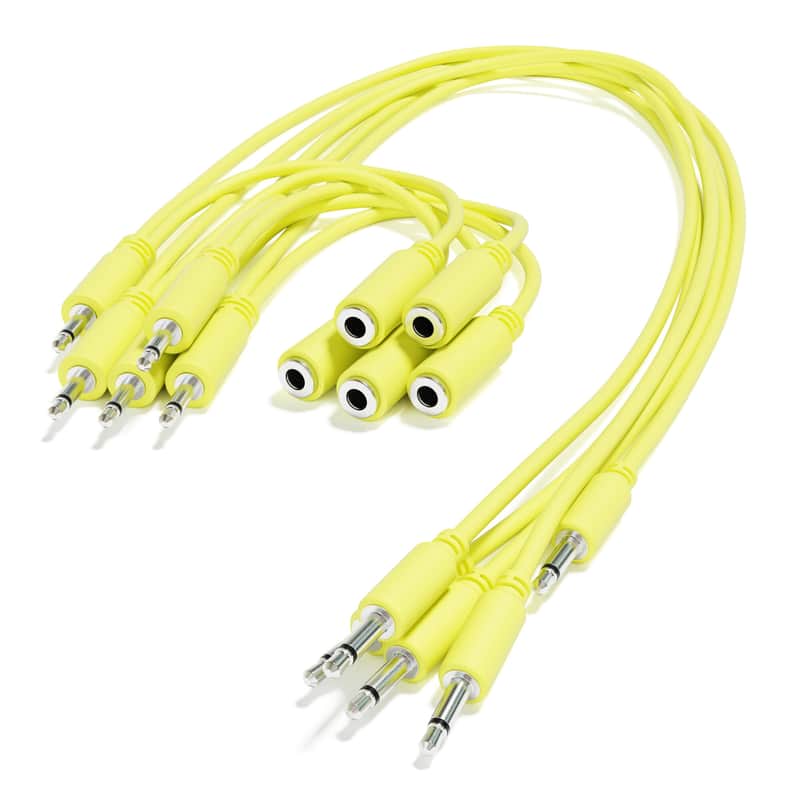ExcelValley [Yellow | 90 cm - 35.43"] 5-Pack - Hopscotch Mono Splitter Y Patch Cables TS 3.5mm 1/8" Eurorack Synth image 1