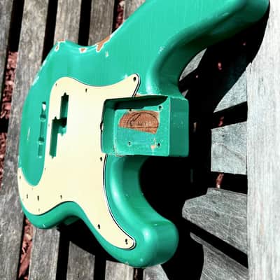 JVG - P Bass Body JB ROUTED ALDER WOOD GREEN Pearl Mist Patina Lacquer Thin Skin finish with AGED PICKGUARD included JVGuitars Reborn Old image 5