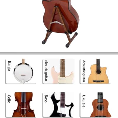 Wooden Acoustic Guitar Stand, Adjustable Guitar Floor Stand, A Frame Folding Acoustic Electric Guitar Holder with Foam Padded for Bass, Cello, Mandolin, Banjo, Ukulele image 2