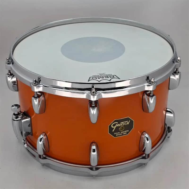 Used Grestch USA Custom Snare Drum Orange Gloss 14x8 - Excellent image 1
