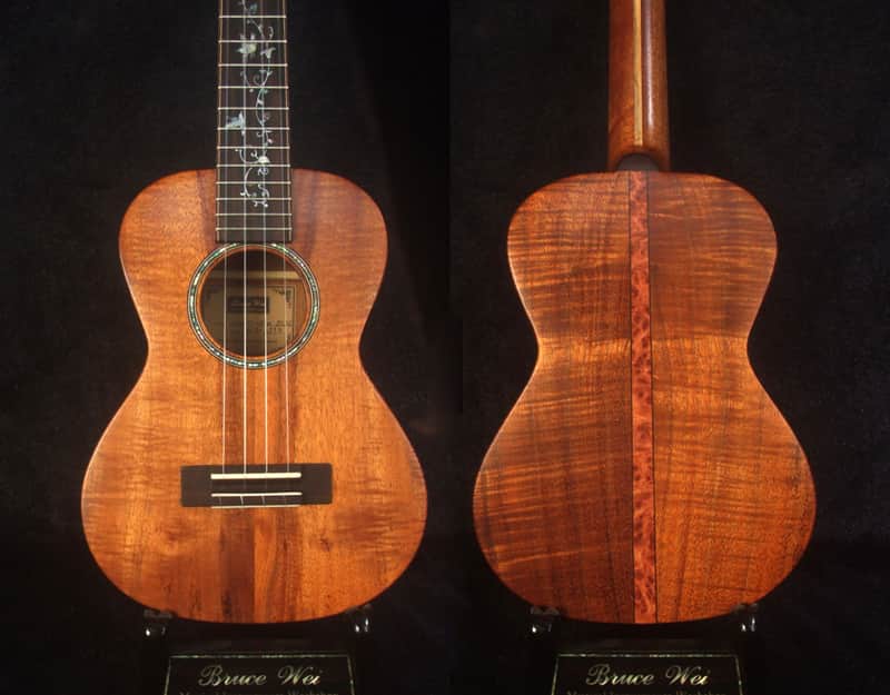 Handmade Solid Curly Hawaiian Koa Soprano Ukulele, HummingBird Vine Inlay, Soft-bag, Bruce Wei UG13-2239 image 1