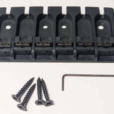 ABM 6 String Solid Brass Bass Bridge BLACK Steel Lock-Down Saddle Assembly Unused image 1