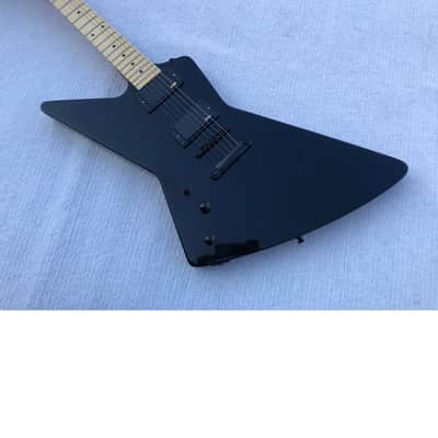 Left Handed Black Explorer Style Guitar, Basswood Body, Maple Neck image 1