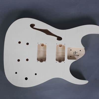 Flamed Top Semi-Hollow Super Strat Style Electric Guitar DIY Kit – F-Hole – Unfinished Build Kit image 5