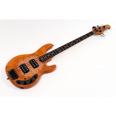 Sterling by Music Man StingRay RAY34 HH Poplar Burl Top Bass Guitar - Regular Amber image 1