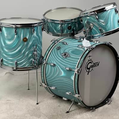 Gretsch 20/12/14/5.5x14" Progressive Jazz 60's Round Badge Drum Set - Aqua Satin Flame image 3