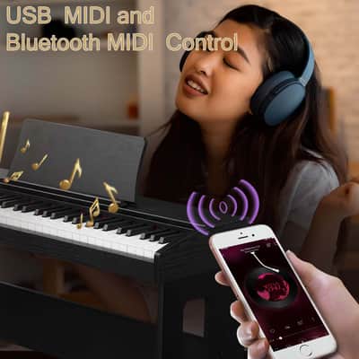Ukscs 61 Key Piano Semi-Weighted Standard Keyboards Digital Piano with Furniture Stand，MIDI Bluetooth, Headphone，for Piano Lover Black color image 6