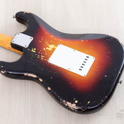 1961 Fender Stratocaster Vintage Guitar Sunburst Slab Board w/ Flame Neck, Hangtag, Strap & Case image 15