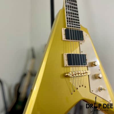 ESP LTD Kirk Hammett Signature KH-V Electric Guitar w/ Case - Metallic Gold image 3