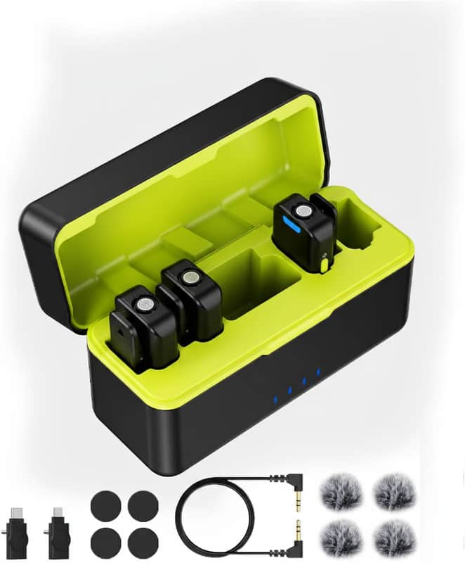 Wireless Lavalier Microphones with 4 Transmitter with Charging Case for iPhone, iPad, Android, Camera, Lapel Mic with 48KHz 24Bit, Noise Cancellation for Video Recording, Vlog image 1
