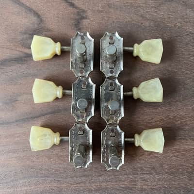 Kluson Deluxe Tuner Set Keystone Button No Line Single Ring Vintage 1952-1956 - Nickel image 5