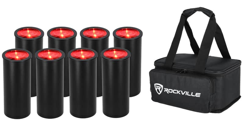 Rockville 8 PACK MINI HALO BLACK DJ Wash Lights+Bag, Wireless DMX/Rechargeable image 1