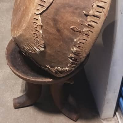 Huge vintage East/Central African wooden kettle drum and stand image 6