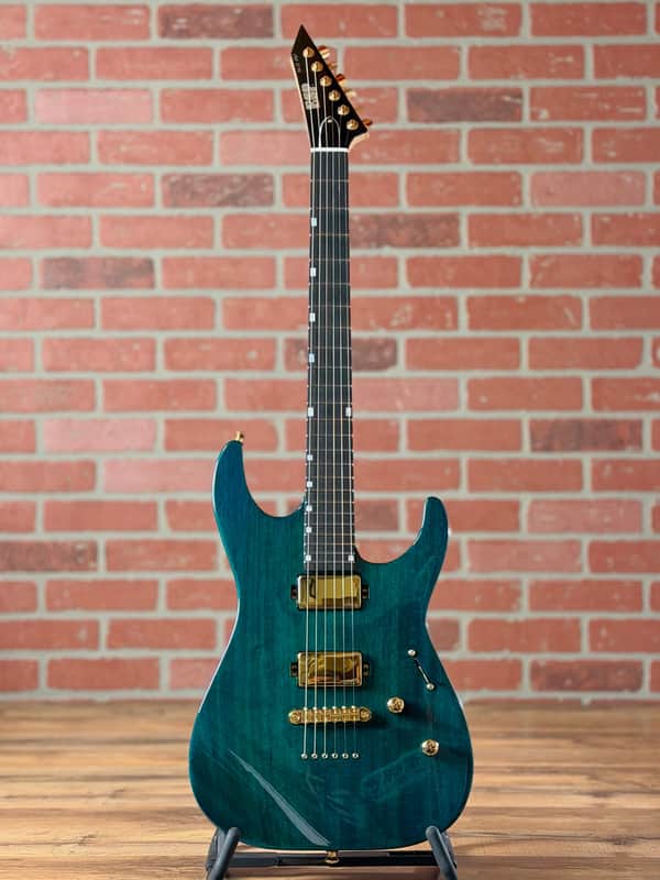 ESP USA M-II DX NT Mahogany Gold Hardware Electric Guitar - See Thru Aqua - Gold EMG 81X (Bridge) & 85X (Neck) Pickups image 1