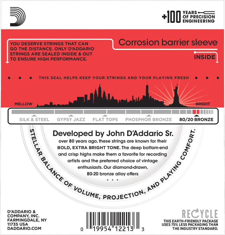 D'Addario EJ12 80/20 Bronze Acoustic Guitar Strings, Medium Gauge Standard image 3