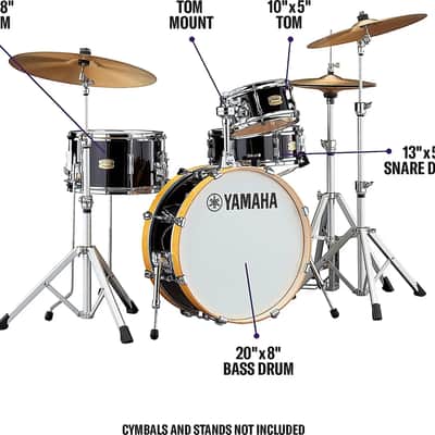 Yamaha SBP0F4H Stage Custom Hip 4-Piece Acoustic Drum Shell Pack, Raven Black image 3