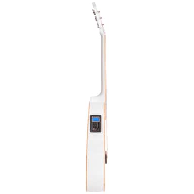 Lindo White Dove V3 Electro Acoustic Guitar and Premium Hard Case | Beautiful High Gloss Finish | Roasted Maple Binding | Preamp/Tuner/LCD | Luminlays | Steel Strings image 3
