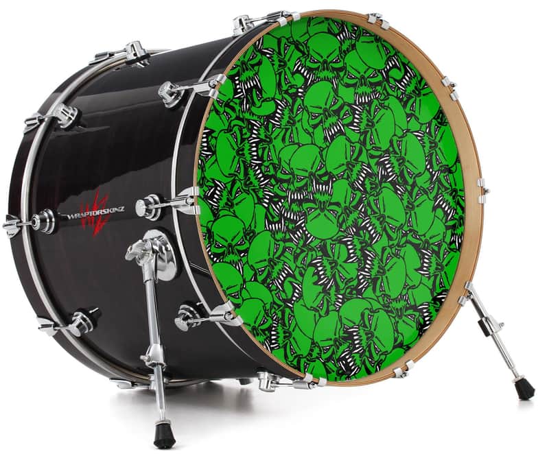 Decal Skin FITS 20" Bass Kick Drum Scattered Skulls Green HEAD NOT INCLUDED image 1