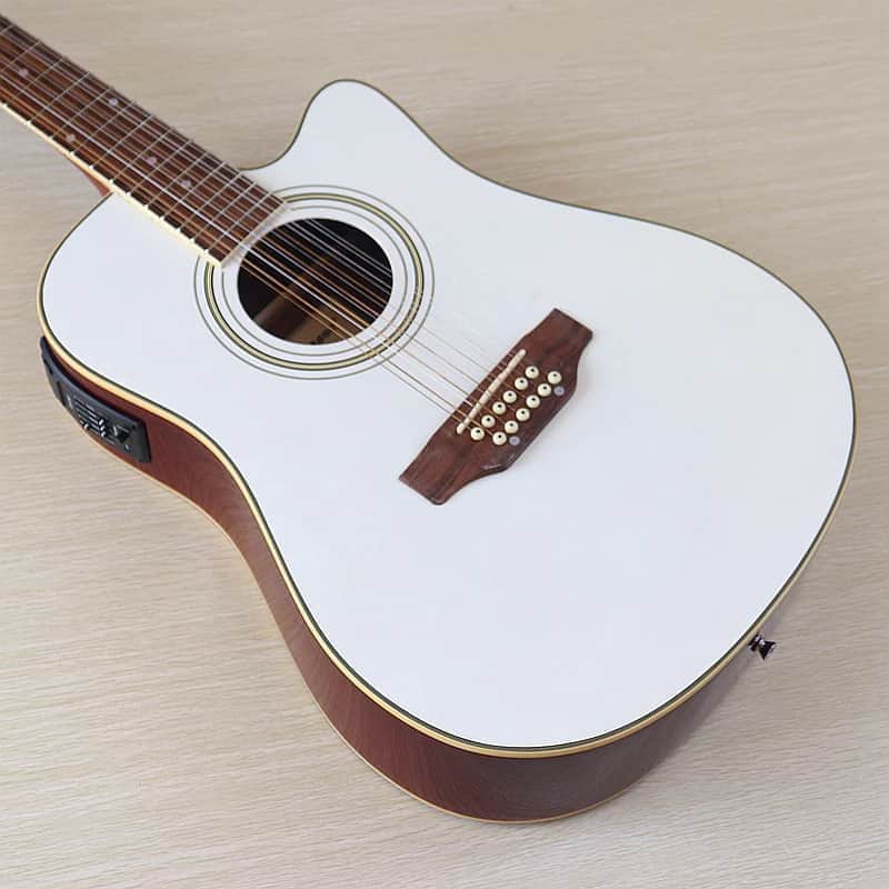 41 Inch White 12 String Acoustic Electric Guitar, Sapele Spruce Body, Mahogany Neck, 20 Frets image 1