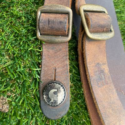 LM Products Odin Viking BROWN LEATHER BRASS guitar strap 2020? - Brown image 3