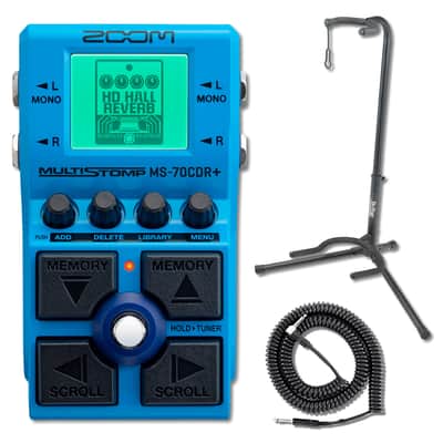 Zoom MS-70CDR+ MultiStomp Chorus/Delay/Reverb Pedal with XCG-4 Classic Guitar Stand and Coiled Guitar Cable image 1