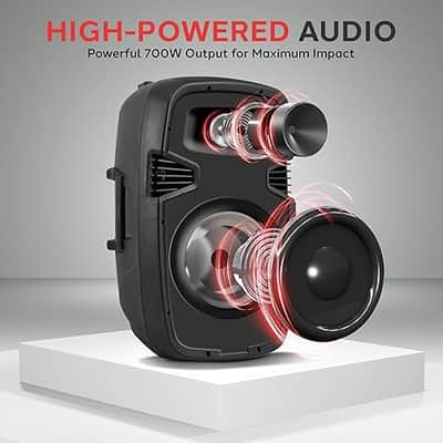 Powered PA Speaker System Active & Passive Bluetooth Loudspeakers Kit with 8 Inch Speakers, Wired Microphone, MP3/USB/SD/AUX Readers, Speaker Stands, Remote Control - Black image 2