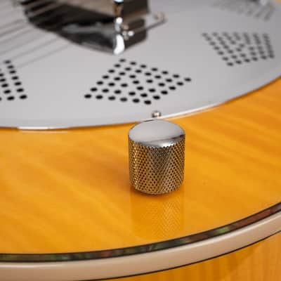 Gold Tone Mojo Flamed Solid Maple Top Mahogany Round Neck Resonator Guitar with Pickup & Hard Case image 10