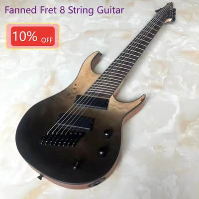 8 String Fanned Fret MultiScale Electric Guitar, Quilted Maple Top Mahogany Body,  Maple Neck image 2