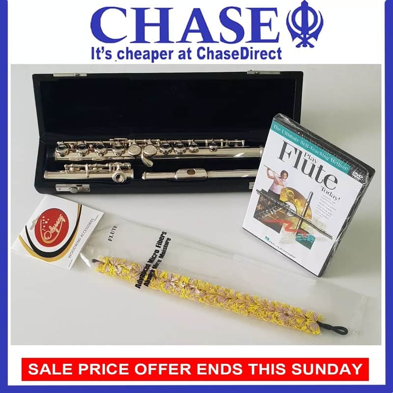 Chase Flute In C - Silver Nickel & Hard Case Beginner Outfit with Flute DVD-- image 1