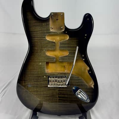 Unbranded Strat Style Electric Guitar Body - Grey / Green Flame Maple image 1