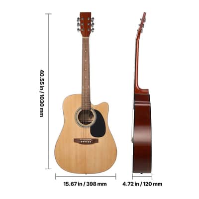 41 in Cutway Acoustic Guitar Natural Beginner Bundle with Gig Bag for Adult Solo image 3