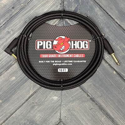 Pig Hog PCH10BKR 10ft Black Woven Straight to Right Angle Instrument Cable image 3