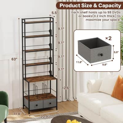 6-Tier Vinyl Record & Media Storage Rack – CDs, DVDs, LPs & Drawers image 2