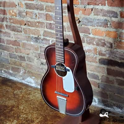 Five Star/Harmony Stella Parlor Acoustic Guitar w/ Goldfoil Pickup & Rubber Bridge (1960s, Redburst) image 11